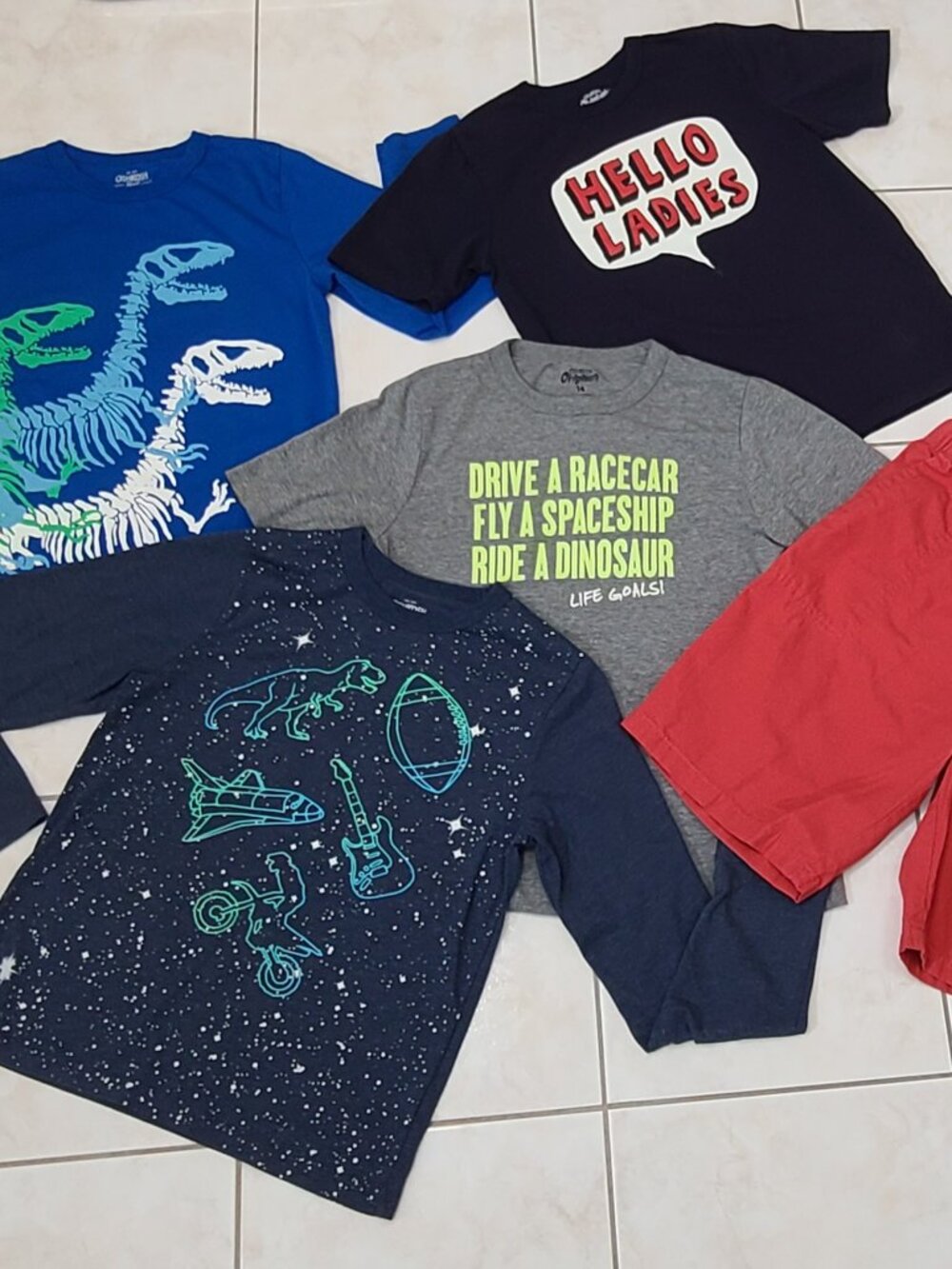 Boys Osh Kosh Glow-in-the-dark Tops Tshirts and Shorts Pants Size 14